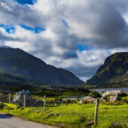 A pony and trap travel through the Gap of Dunloe, Killarney National Park, County Kerry, Ireland