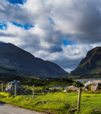 A pony and trap travel through the Gap of Dunloe, Killarney National Park, County Kerry, Ireland