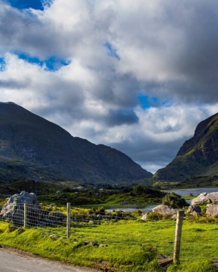 A pony and trap travel through the Gap of Dunloe, Killarney National Park, County Kerry, Ireland