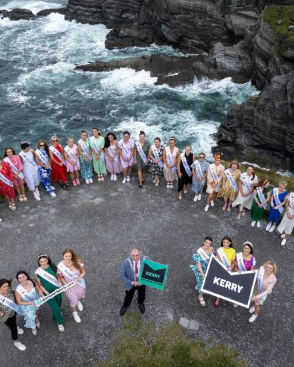 The Roses pictured with Cllr. Michael Cahill, Cathaoirleach Kenmare Municipal District, at the Kerry Cliffs, Portmagee.

The Kerry Cliffs stand over 1000ft above the wild Atlantic and were formed in a desert environment 400 million years ago. Out to the west stand the amazing Skellig Rocks one of only three UNESCO world heritage sites in Ireland.

Photo By : Domnick Walsh © Eye Focus LTD .
Domnick Walsh Photographer is an Irish Aviation Authority ( IAA ) approved Quadcopter Pilot.
Tralee Co Kerry Ireland.